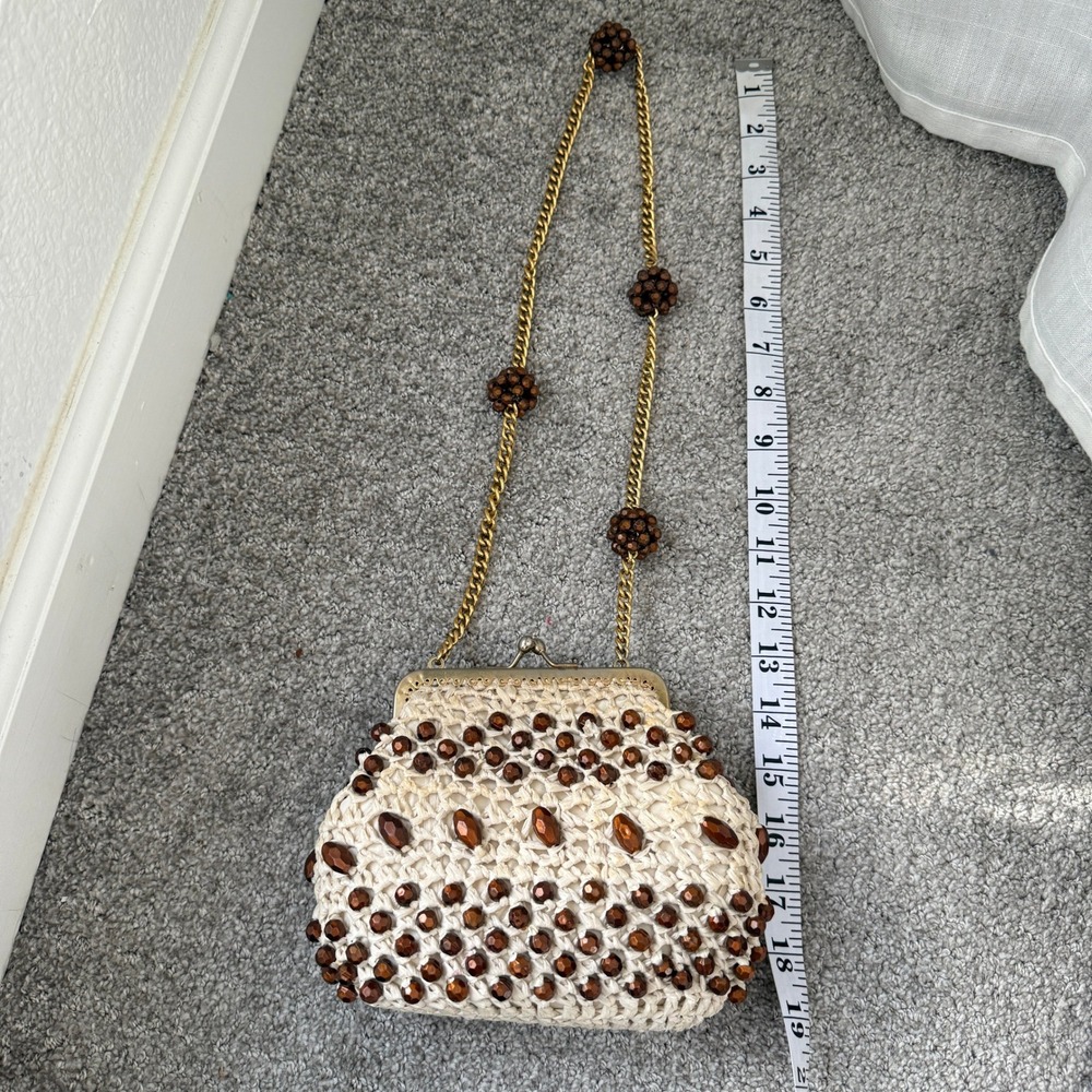 Vintage‎ Beaded Clutch Bag Raffia Crochet Chain Strap Made in Italy Evening Bag - Picture 10 of 10